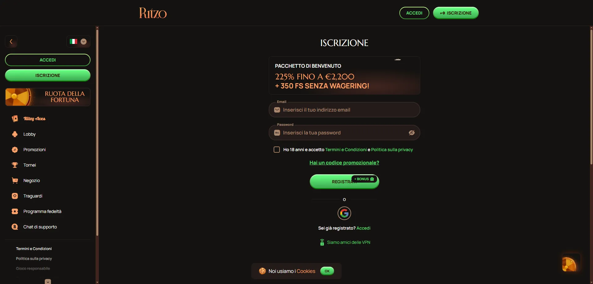 Promozioni Ritzo Casino &mdash; programma VIP e cashback 2026