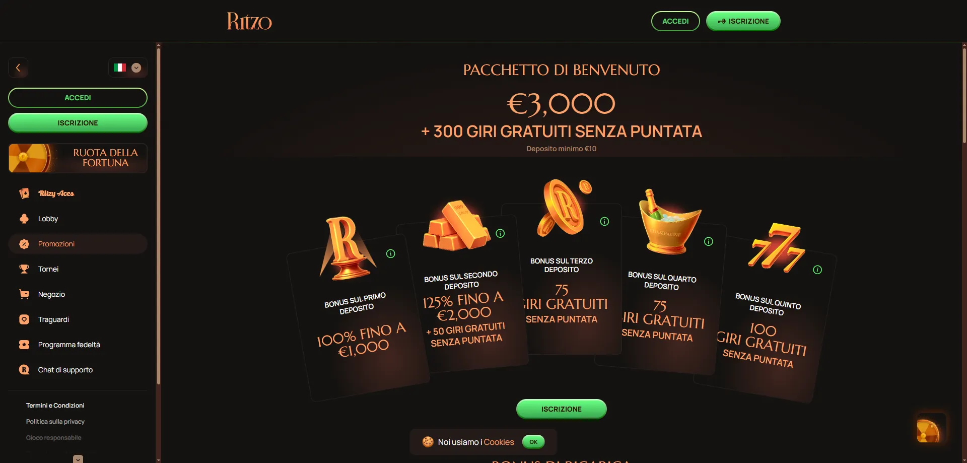 Slot machine e giochi live su Ritzo Casino &mdash; catalogo 2026